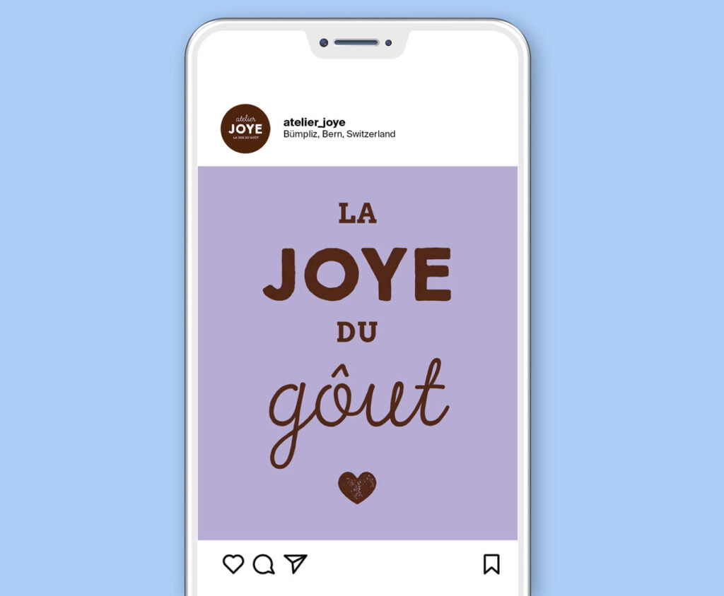 Handybildschirm mit Profilseite des Instagram-Kanals von Atelier Joye